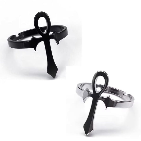 Egyptian Ankh Stainless Steel Expandable Ring combi