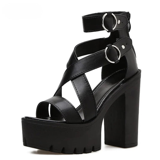 Bound Strappy Buckle gothic Platform Heels