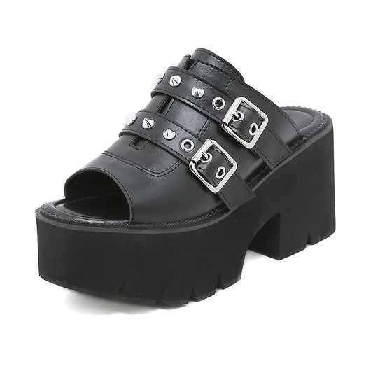 Earthbound Buckle Spiked gothic Platform Mule